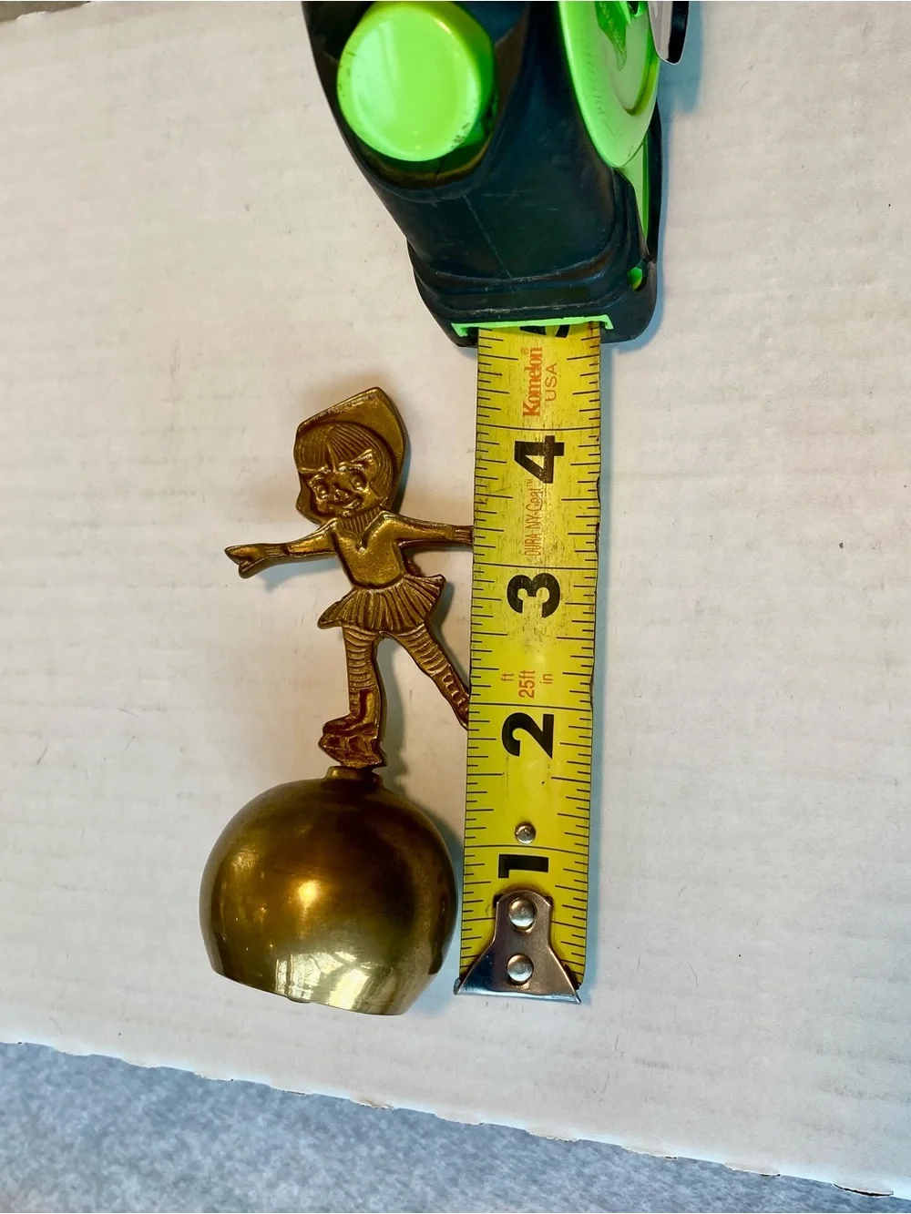 Brass Bell - Figurine of Skating Girl on Sphere - Gold Tone